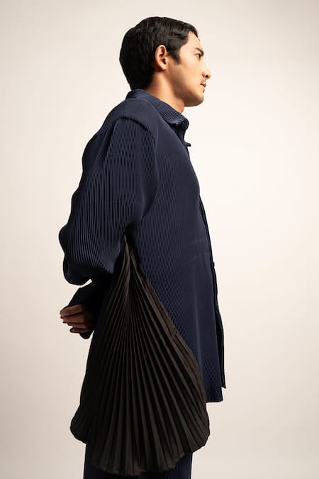 Shop_Siddhant Agrawal_Blue Satin The Synthwave Ribbed Shirt With Trouser _Online_at_Aza_Fashions