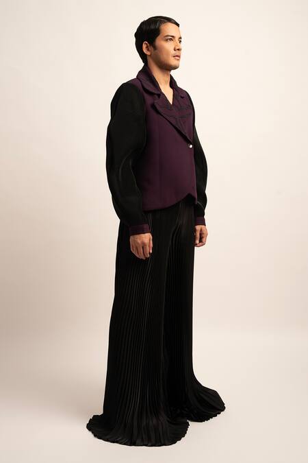 Siddhant Agrawal_Purple Tulle, Crepe, Polyester The Flux Fusion Lapel Collar Embellished Blazer _Online_at_Aza_Fashions