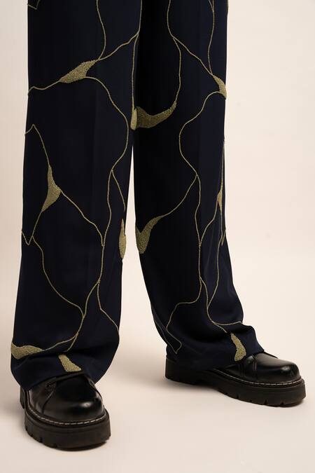 Shop Siddhant Agrawal Blue Modal Beads The Morphos Tech Embellished Trouser Online at Aza Fashions Shop_Siddhant Agrawal_Blue Modal Beads The Morphos Tech Embellished Trouser _Online_at_Aza_Fashions