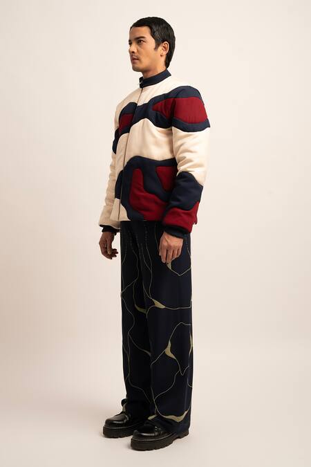 Buy_Siddhant Agrawal_Beige Modal The Chronos Wave Patch Work Puffer Jacket _Online_at_Aza_Fashions