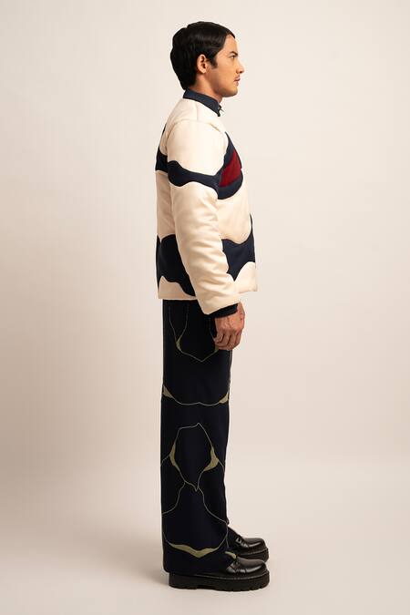 Shop_Siddhant Agrawal_Beige Modal The Chronos Wave Patch Work Puffer Jacket _Online_at_Aza_Fashions