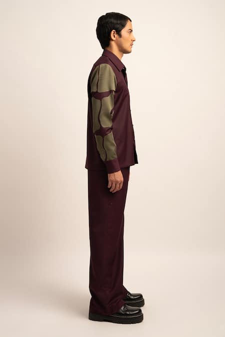 Siddhant Agrawal_Purple Viscose The Nova Camo Patch Work Sleeves Shirt _Online_at_Aza_Fashions