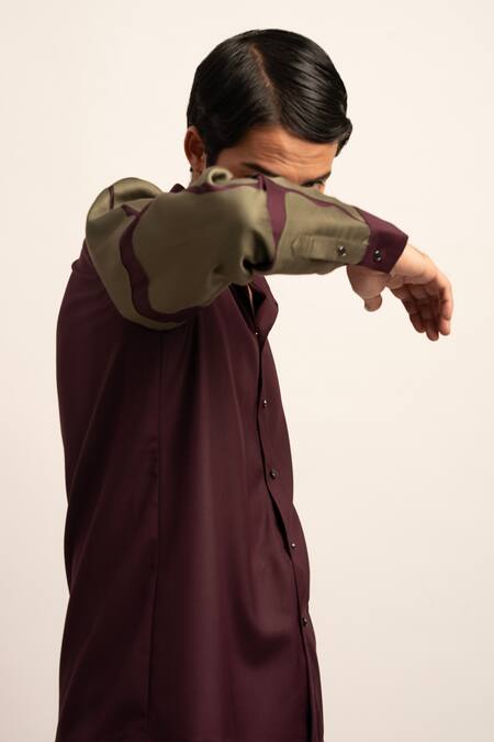 Shop_Siddhant Agrawal_Purple Viscose The Nova Camo Patch Work Sleeves Shirt _Online_at_Aza_Fashions