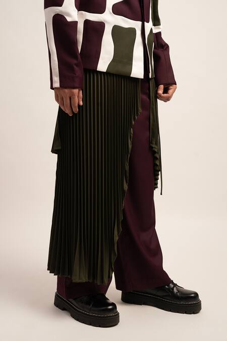 Shop_Siddhant Agrawal_Purple Twill, Polyester The Chaos Cascade Trouser And Pleated Skirt _Online_at_Aza_Fashions