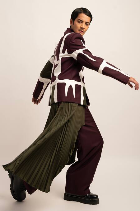 Siddhant Agrawal_Purple Twill, Polyester The Chaos Cascade Trouser And Pleated Skirt _at_Aza_Fashions