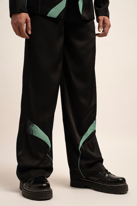 Buy_Siddhant Agrawal_Black Satin, Polyester Beads The Astral Celeste Fusion Blazer With Trouser 