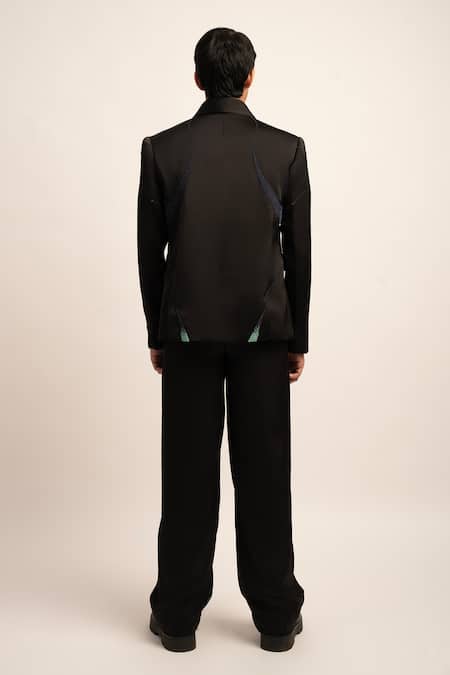 Shop Siddhant Agrawal Black Satin, Polyester Beads The Astral Celeste Fusion Embellished Blazer at Aza Fashions Shop_Siddhant Agrawal_Black Satin, Polyester Beads The Astral Celeste Fusion Embellished Blazer _at_Aza_Fashions