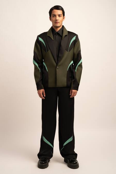 Siddhant Agrawal Green Polyester, Satin Beads, The Biometa Artistry Blazer With Trouser Online at Aza Fashions Siddhant Agrawal_Green Polyester, Satin Beads, The Biometa Artistry Blazer With Trouser _Online_at_Aza_Fashions