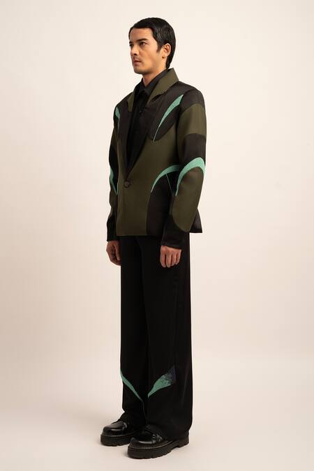 Shop Siddhant Agrawal Green Polyester, Satin Beads, The Biometa Artistry Blazer With Trouser Online at Aza Fashions Shop_Siddhant Agrawal_Green Polyester, Satin Beads, The Biometa Artistry Blazer With Trouser _Online_at_Aza_Fashions