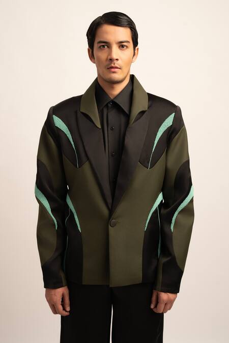 Siddhant Agrawal Green Polyester, Satin Beads, The Biometa Artistry Blazer With Trouser at Aza Fashions Siddhant Agrawal_Green Polyester, Satin Beads, The Biometa Artistry Blazer With Trouser _at_Aza_Fashions