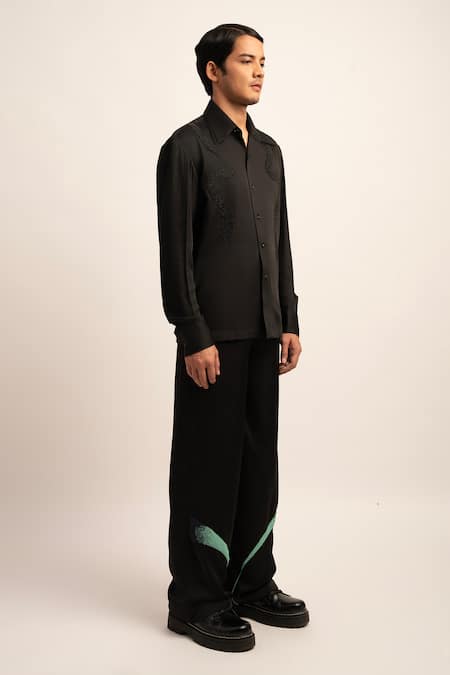 Siddhant Agrawal Black Viscose Beads The Onyx Astrum Embellished Shirt Online at Aza Fashions Siddhant Agrawal_Black Viscose Beads The Onyx Astrum Embellished Shirt _Online_at_Aza_Fashions