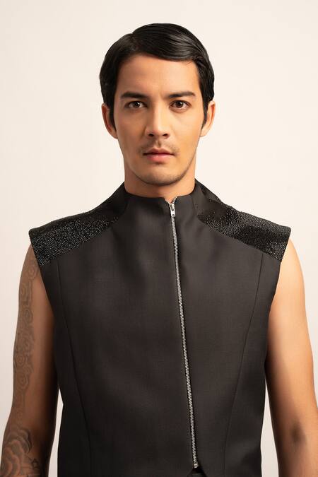 Buy_Siddhant Agrawal_Maroon Tulle, Polyester, Seraphic Symphony Patchwork Blazer Wide Leg Trouser Set 