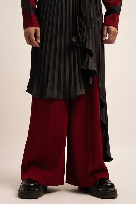 Shop_Siddhant Agrawal_Maroon Tulle, Polyester, Seraphic Symphony Patchwork Blazer Wide Leg Trouser Set 