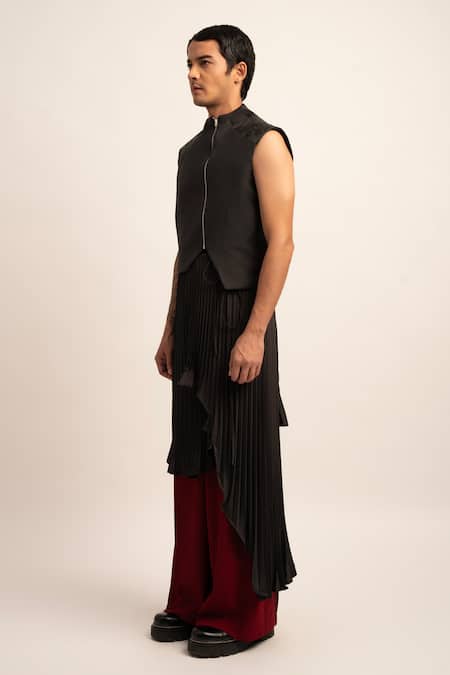 Buy_Siddhant Agrawal_Grey Satin, Polyester Crystals Seraphic Symphony Sleeveless Embellished Jacket _Online_at_Aza_Fashions