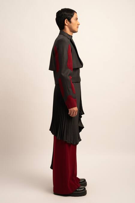 Shop_Siddhant Agrawal_Maroon Tulle, Crepe Seraphic Symphony Trouser And Pleated Skirt Set _Online_at_Aza_Fashions