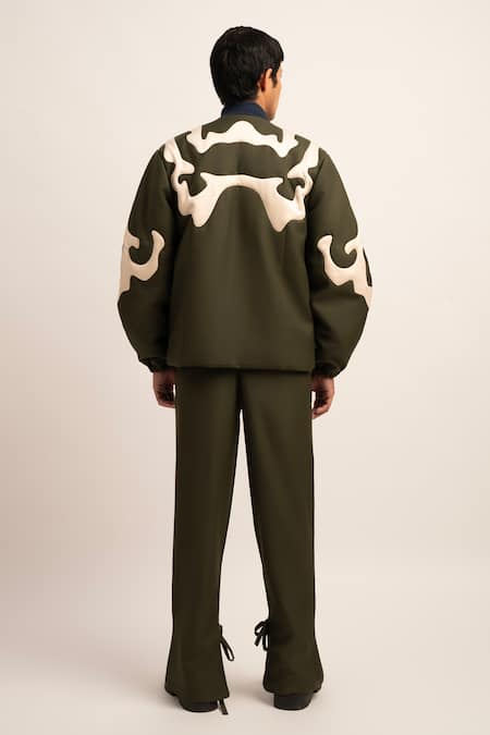 Shop_Siddhant Agrawal_Green Tr Suiting India Nebula Bomber Jacket _at_Aza_Fashions