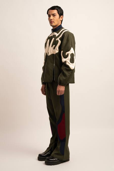 Siddhant Agrawal_Green Tr Suiting India Nebula Bomber Jacket _Online_at_Aza_Fashions