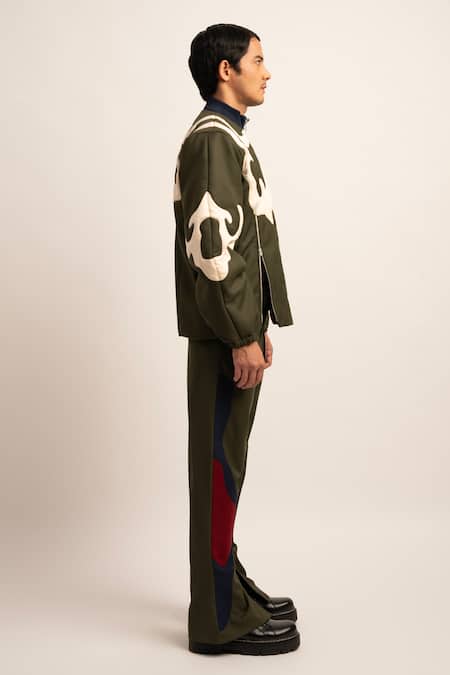 Shop Siddhant Agrawal Green Mohair Patchwork Nebula Boot Cut Tie Up Trouser Online at Aza Fashions Shop_Siddhant Agrawal_Green Mohair Patchwork Nebula Boot Cut Tie Up Trouser _Online_at_Aza_Fashions