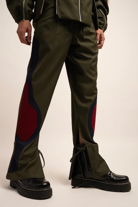 Siddhant Agrawal Green Mohair Patchwork Nebula Boot Cut Tie Up Trouser at Aza Fashions Siddhant Agrawal_Green Mohair Patchwork Nebula Boot Cut Tie Up Trouser _at_Aza_Fashions