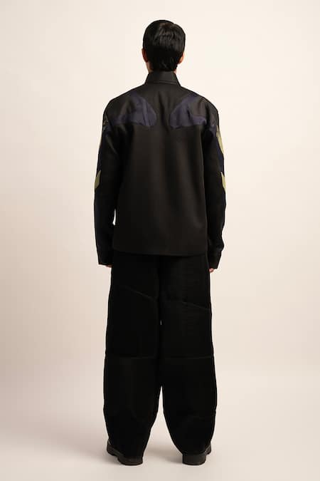 Shop Siddhant Agrawal Black Viscose, Satin, Polyester Embroidery Flux Spectrum Zipper Jacket at Aza Fashions Shop_Siddhant Agrawal_Black Viscose, Satin, Polyester Embroidery Flux Spectrum Zipper Jacket _at_Aza_Fashions