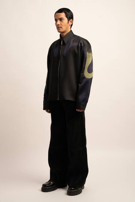 Buy Siddhant Agrawal Black Viscose, Satin, Polyester Embroidery Flux Spectrum Zipper Jacket Online at Aza Fashions Buy_Siddhant Agrawal_Black Viscose, Satin, Polyester Embroidery Flux Spectrum Zipper Jacket _Online_at_Aza_Fashions