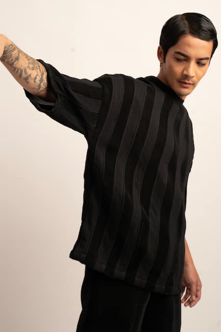 Shop Siddhant Agrawal Black Cotton, Polyester Unseen Splendor Tshirt Online at Aza Fashions Shop_Siddhant Agrawal_Black Cotton, Polyester Unseen Splendor Tshirt _Online_at_Aza_Fashions