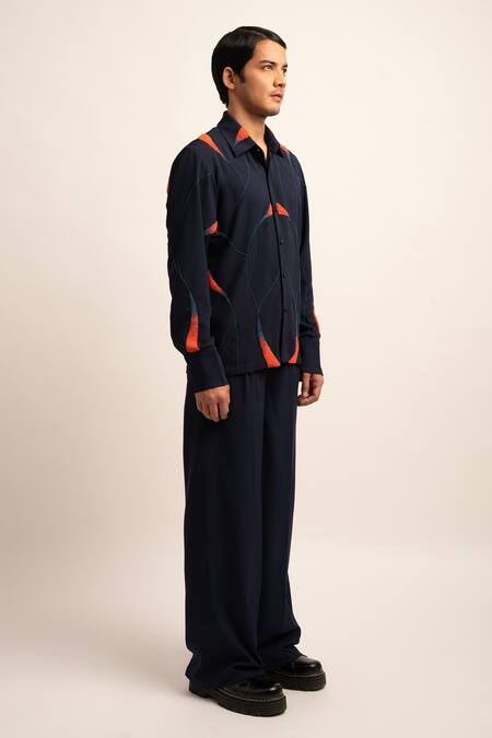 Siddhant Agrawal Blue Modal, Polyester Beads Chromatic Ombre Beadwork Shirt Online at Aza Fashions Siddhant Agrawal_Blue Modal, Polyester Beads Chromatic Ombre Beadwork Shirt _Online_at_Aza_Fashions