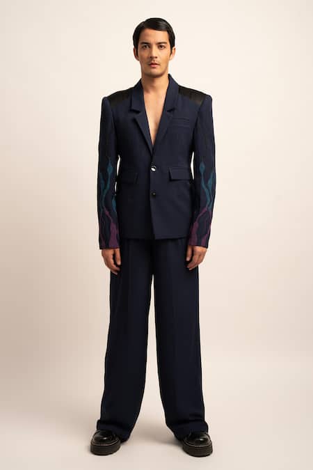 Siddhant Agrawal Blue Modal, Satin, Crepe Beads Aetherial Hand Blazer Online at Aza Fashions Siddhant Agrawal_Blue Modal, Satin, Crepe Beads Aetherial Hand Blazer _Online_at_Aza_Fashions