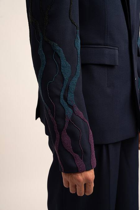 Siddhant Agrawal Blue Modal, Satin, Crepe Beads Aetherial Hand Blazer at Aza Fashions Siddhant Agrawal_Blue Modal, Satin, Crepe Beads Aetherial Hand Blazer _at_Aza_Fashions