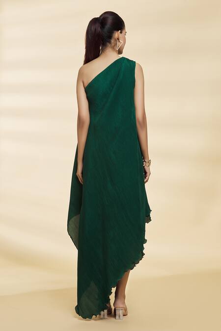 Shop Samyukta Singhania Green Chiffon Asymmetric Tiana Hem Solid Dress at Aza Fashions Shop_Samyukta Singhania_Green Chiffon Asymmetric Tiana Hem Solid Dress _at_Aza_Fashions