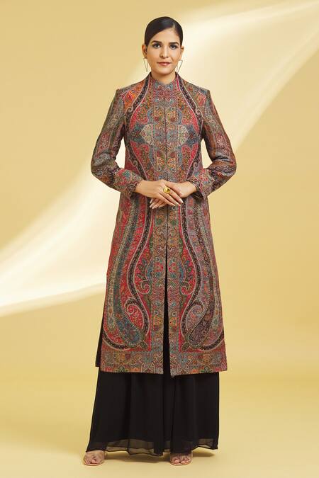 Buy Multi Color Cotton Blend Woven Mughal Paisley Jamawar Jacket For ...