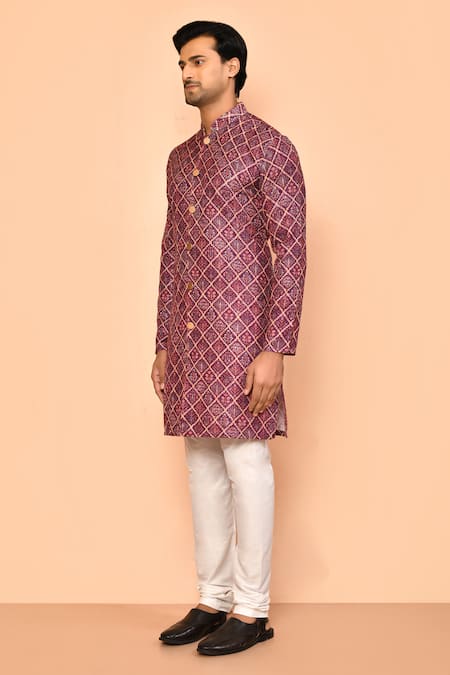 Shop_Arihant Rai Sinha_Purple Cotton Embroidery Baroque Bloom Print Kurta _Online_at_Aza_Fashions