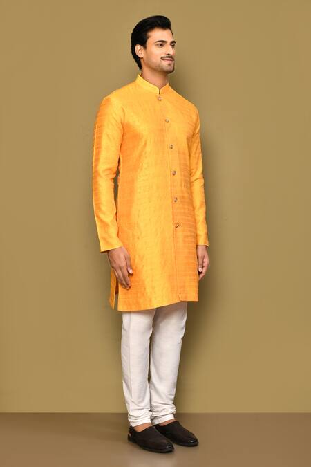 Arihant Rai Sinha_Yellow Jacquard Pattern Straight Kurta _at_Aza_Fashions