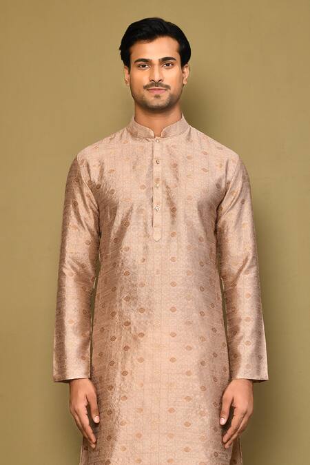 Arihant Rai Sinha_Brown Jacquard Geometric Pattern Kurta _Online_at_Aza_Fashions