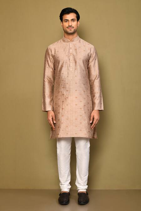 Buy_Arihant Rai Sinha_Brown Jacquard Geometric Pattern Kurta _Online_at_Aza_Fashions