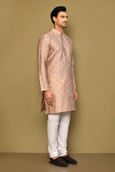 Arihant Rai Sinha_Brown Jacquard Geometric Pattern Kurta _at_Aza_Fashions