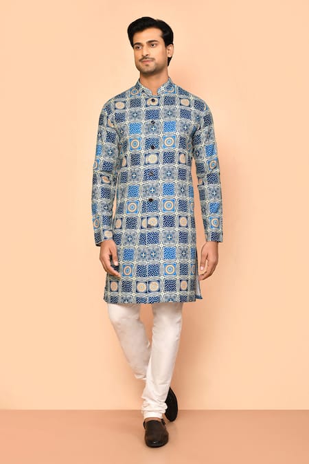 Arihant Rai Sinha Blue Soft Cotton Embroidered Thread Bandhani Pattern Straight Kurta 