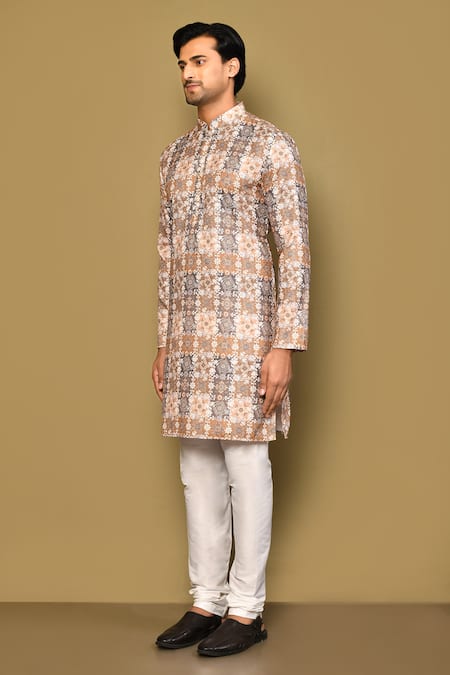 Shop_Arihant Rai Sinha_Brown Cotton Sequins, Embroidery Floral Pattern Kurta _Online_at_Aza_Fashions