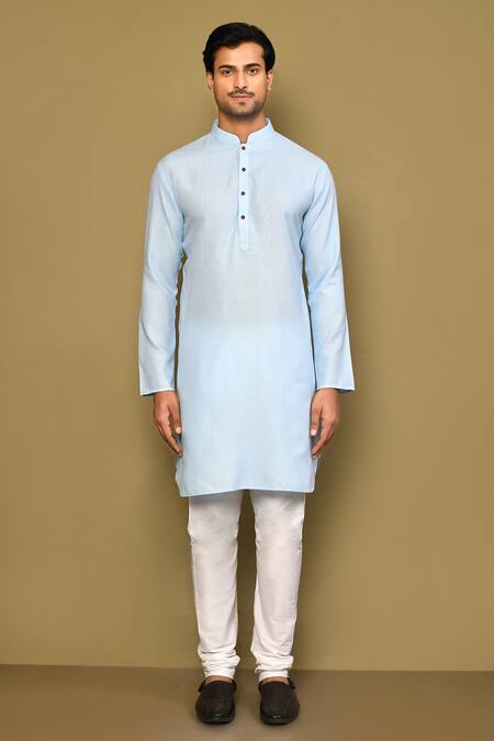 Arihant Rai Sinha_Blue Cotton Plain Straight Kurta_Online_at_Aza_Fashions
