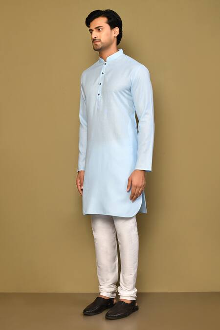 Shop_Arihant Rai Sinha_Blue Cotton Plain Straight Kurta_Online_at_Aza_Fashions