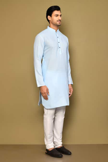 Arihant Rai Sinha_Blue Cotton Plain Straight Kurta_at_Aza_Fashions