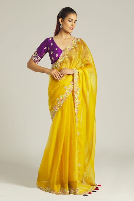 Contrast Colour For Yellow Saree | waterworxservices.com