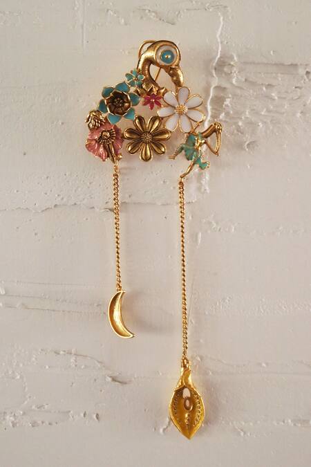 AK-OK Gold Plated Blooming Carved Long Earrings Online at Aza Fashions AK-OK_Gold Plated Blooming Carved Long Earrings _Online_at_Aza_Fashions