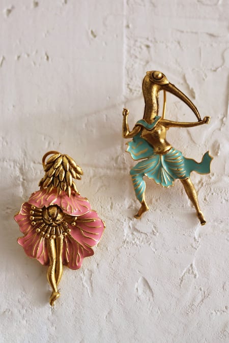 Shop AK-OK Gold Plated Love Bird Carved Brass Hoop Earrings at Aza Fashions Shop_AK-OK_Gold Plated Love Bird Carved Brass Hoop Earrings _at_Aza_Fashions