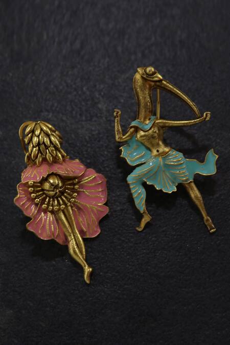 AK-OK Gold Plated Love Bird Carved Brass Hoop Earrings Online at Aza Fashions AK-OK_Gold Plated Love Bird Carved Brass Hoop Earrings _Online_at_Aza_Fashions