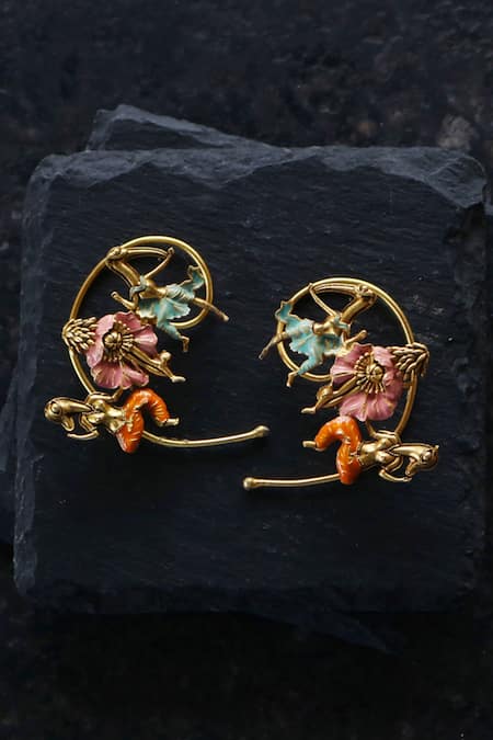 Shop AK-OK Gold Plated Dancing Soul Carved Brass Ear Cuffs at Aza Fashions Shop_AK-OK_Gold Plated Dancing Soul Carved Brass Ear Cuffs _at_Aza_Fashions