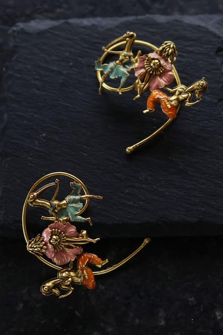 AK-OK Gold Plated Dancing Soul Carved Brass Ear Cuffs Online at Aza Fashions AK-OK_Gold Plated Dancing Soul Carved Brass Ear Cuffs _Online_at_Aza_Fashions