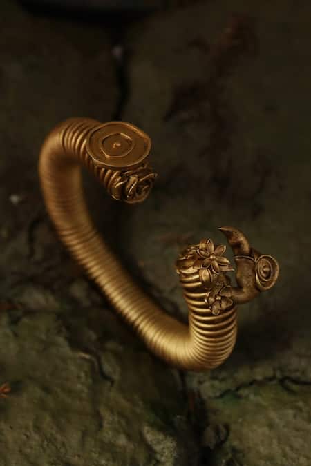 Shop AK-OK Gold Plated Flamingo Love Carved Bracelet at Aza Fashions Shop_AK-OK_Gold Plated Flamingo Love Carved Bracelet _at_Aza_Fashions