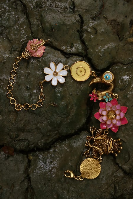 Shop_AK-OK_Gold Plated Cut Work Floral Carved Bracelet _at_Aza_Fashions