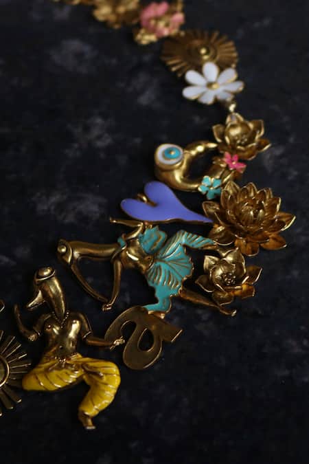 AK-OK Gold Plated Garden Of Love Carved Necklace Online at Aza Fashions AK-OK_Gold Plated Garden Of Love Carved Necklace _Online_at_Aza_Fashions